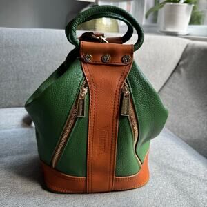 Valentina Pebbled Leather Forest Green & Tan Sling Bag/Backpack Valentina | Bags | Valentina Pebbled Leather Forest Green  main image 3
